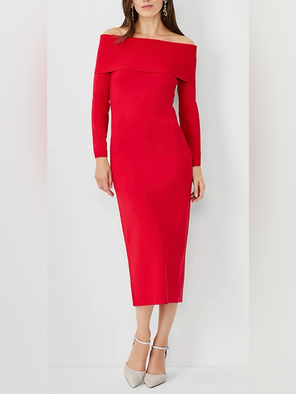 Ann Taylor Off-Shoulder BLACK NOT RED knit Midi Dress. NWT. Size XL